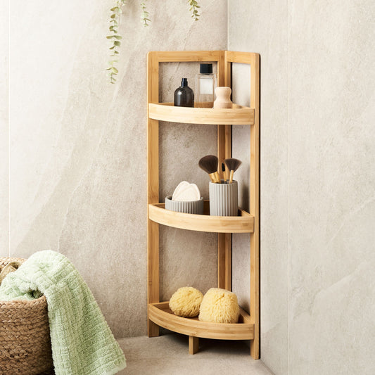 Bath Corner Shelving 3 Tier Basket Design Light Brown