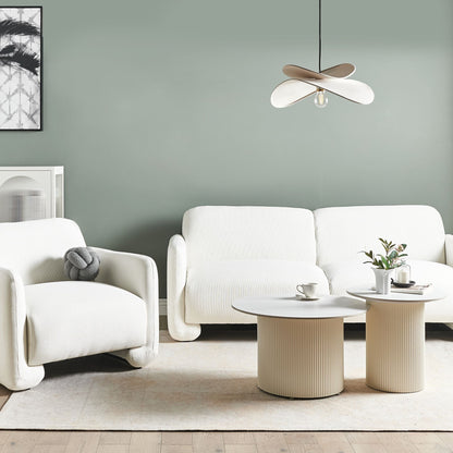 White 3-Seater Fabric Sofa And Armchair With Wide Backrest