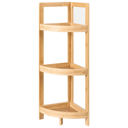 Bath Corner Shelving 3 Tier Basket Design Light Brown