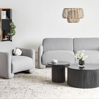Grey Fabric Living Set 3 Seater Sofa Armchair Wide Backrest