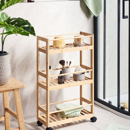 Bamboo Bliss Bathroom Trolley Light Brown Bamboo Wood 3 Tier
