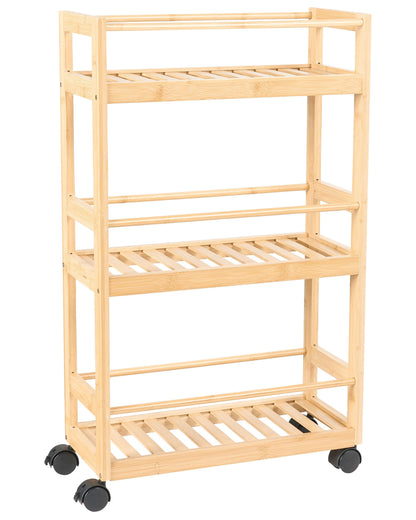 Bamboo Bliss Bathroom Trolley Light Brown Bamboo Wood 3 Tier
