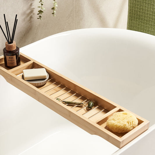 Bamboo Bathtub Tray Light Brown Finish