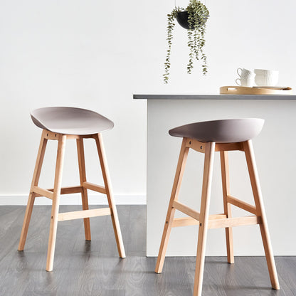Set Of 2 Bar Stools Light Wood And Taupe Plastic 85cm Counter Height Comfort Chairs