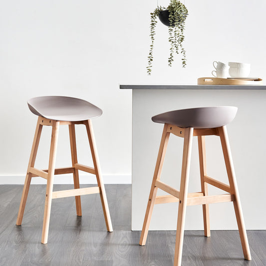 Set Of 2 Bar Stools Light Wood And Taupe Plastic 85cm Counter Height Comfort Chairs