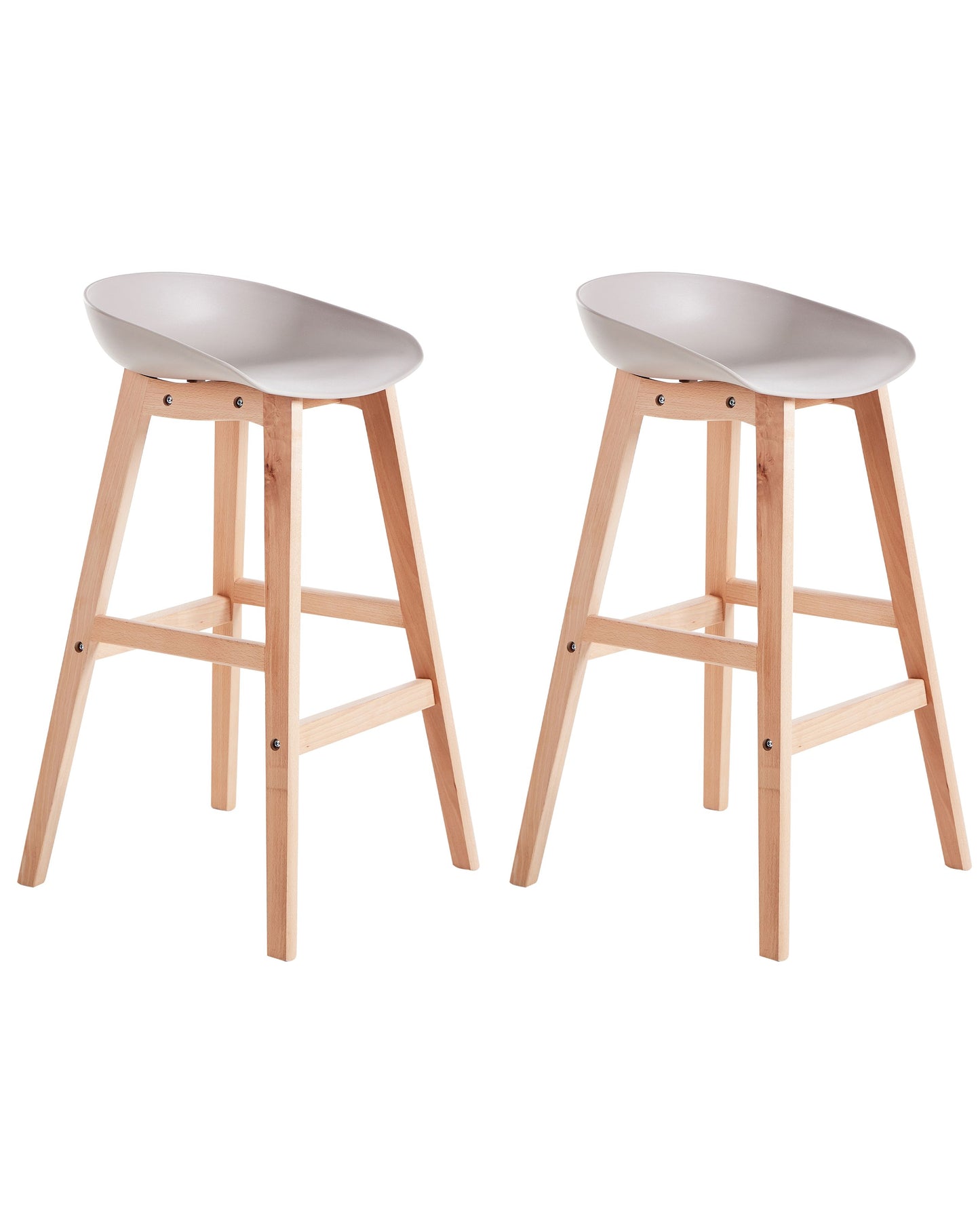 Set Of 2 Bar Stools Light Wood And Taupe Plastic 85cm Counter Height Comfort Chairs