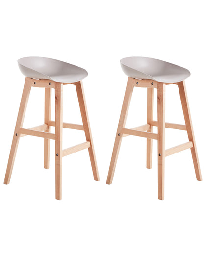 Set Of 2 Bar Stools Light Wood And Taupe Plastic 85cm Counter Height Comfort Chairs