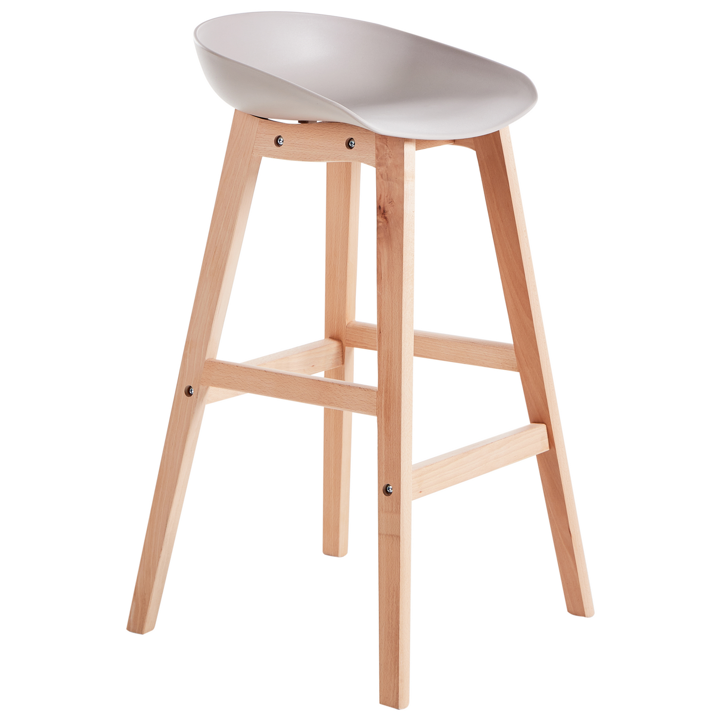 Set Of 2 Bar Stools Light Wood And Taupe Plastic 85cm Counter Height Comfort Chairs