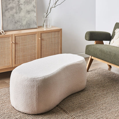 Pouffe Off White Boucle Upholstered Bed Bench Stool