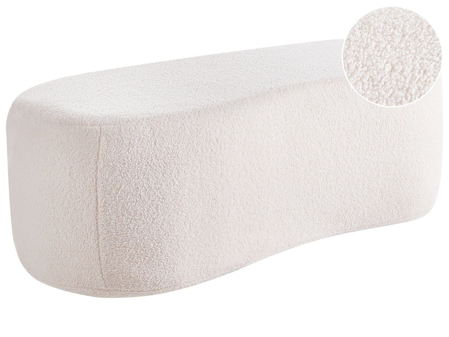 Pouffe Off White Boucle Upholstered Bed Bench Stool