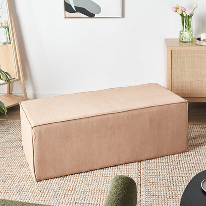 Pouffe Beige Corduroy Jumbo Upholstered Bed Bench Stool Accent Furniture For Living Room