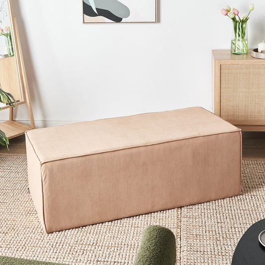 Pouffe Beige Corduroy Jumbo Upholstered Bed Bench Stool Accent Furniture For Living Room