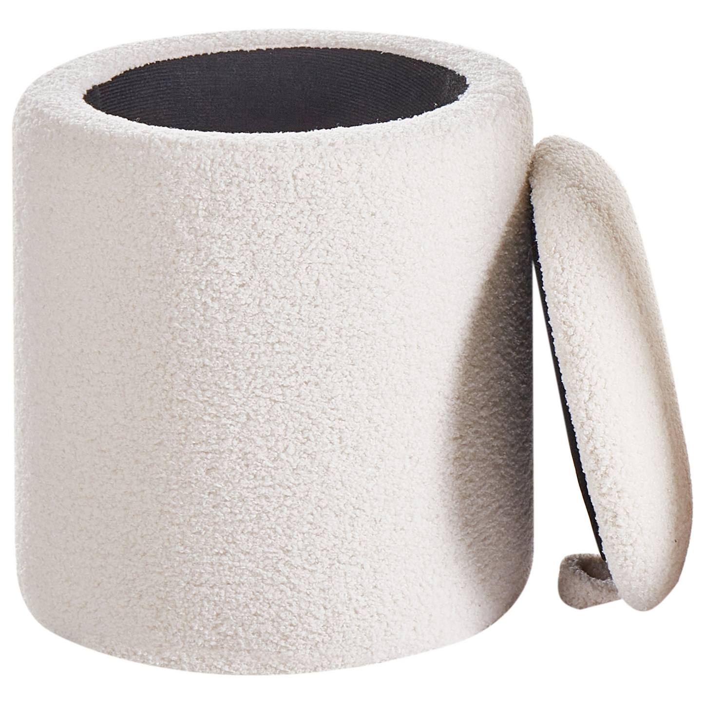 Living Boucle Pouffes Set of 2 Off White Ottomans Hidden Storage