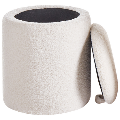 Living Boucle Pouffes Set of 2 Off White Ottomans Hidden Storage