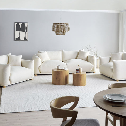 Elegance Home Boucle 5 Seater Sofa Set With Armchairs Off White
