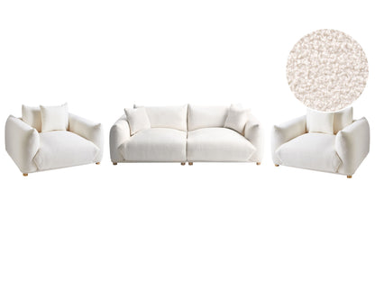 Elegance Home Boucle 5 Seater Sofa Set With Armchairs Off White