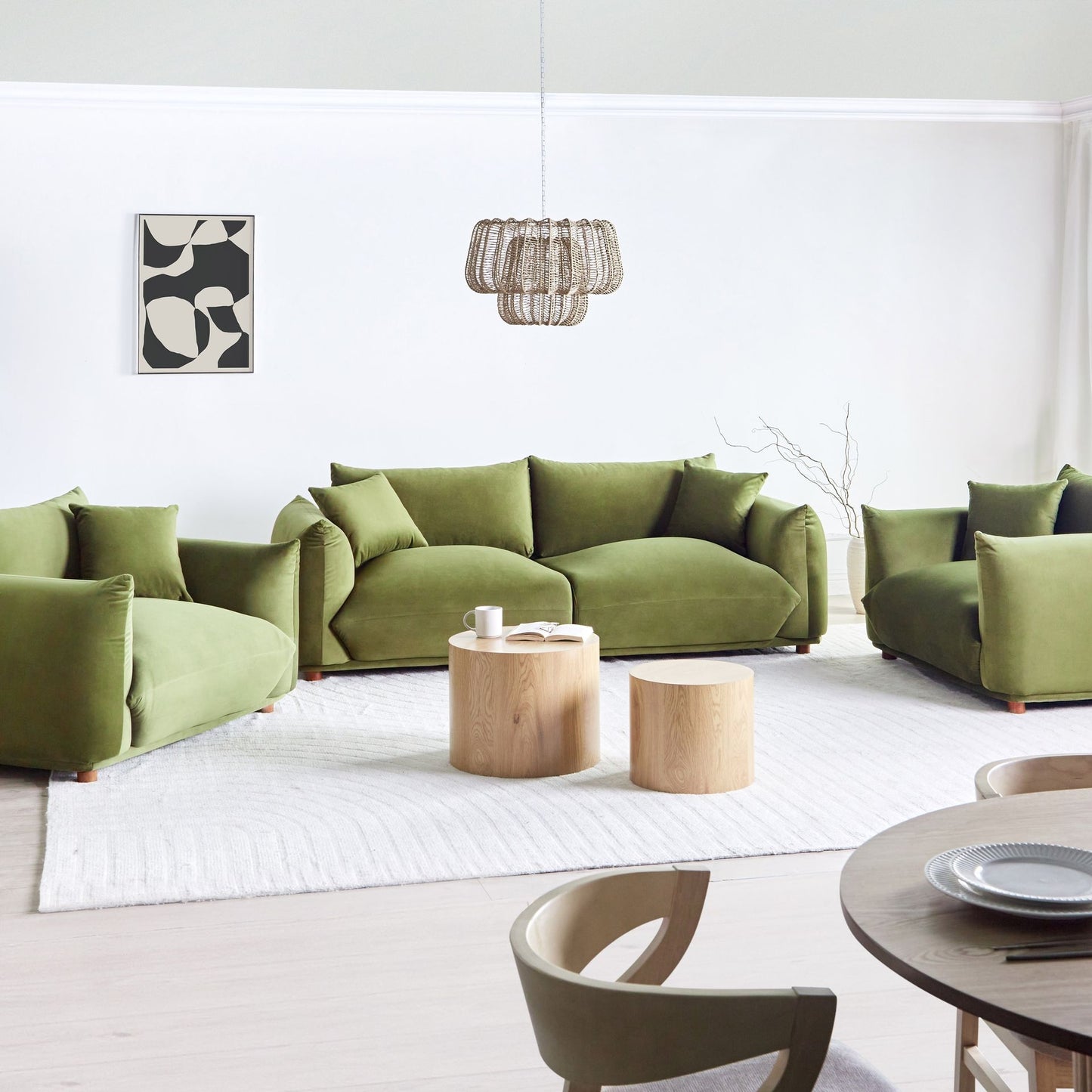 Green 5 Seater Sofa Set With Armchairs