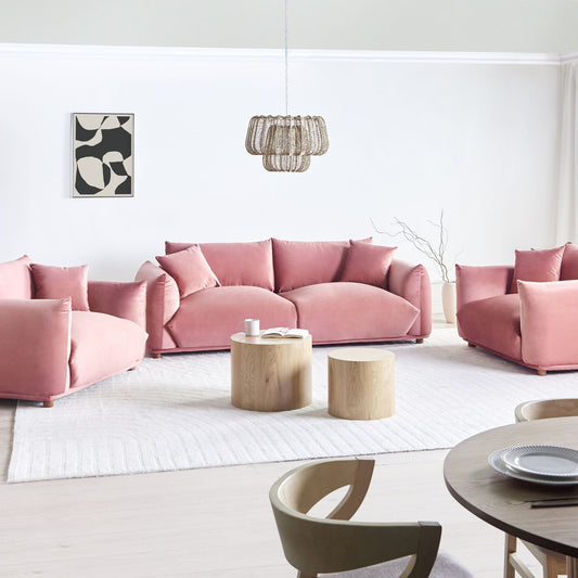5 Seater Velvet Sofa Set With Armchairs In Pink
