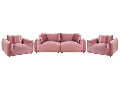 5 Seater Velvet Sofa Set With Armchairs In Pink
