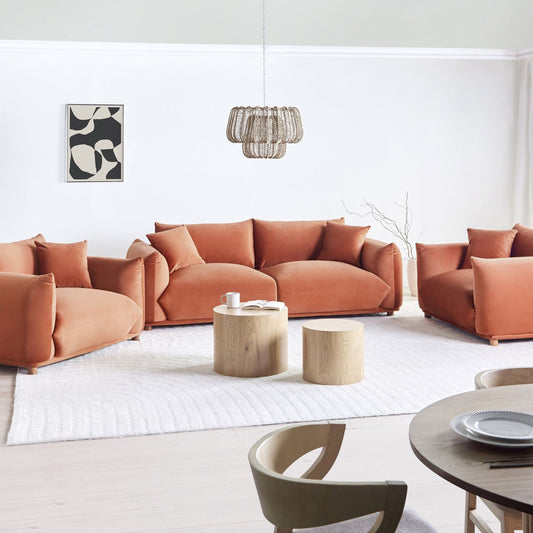 5 Seater Sofa Set in Golden Brown with Armchairs