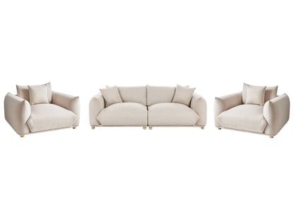Fabric Sofa Set 5 Seater Light Beige Polyester Armchairs