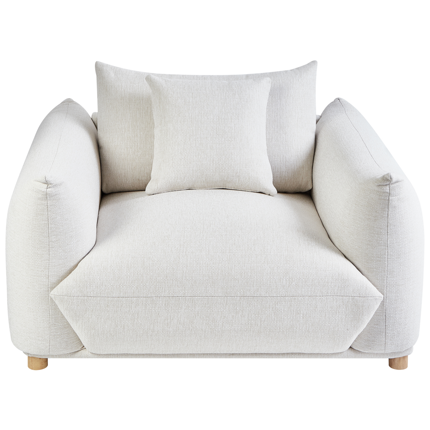 Fabric Sofa Set 5 Seater Off White Polyester With Scatter Cushions And Armchairs
