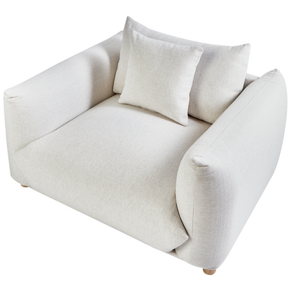 Fabric Sofa Set 5 Seater Off White Polyester With Scatter Cushions And Armchairs