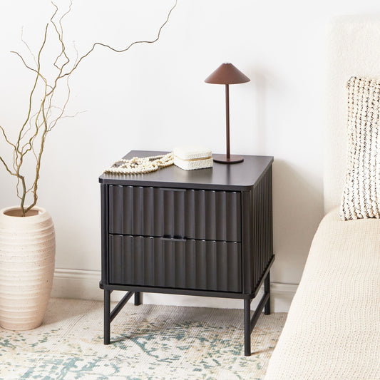 NovaHome Two Drawer Bedside Table Black MDF Modern Nightstand