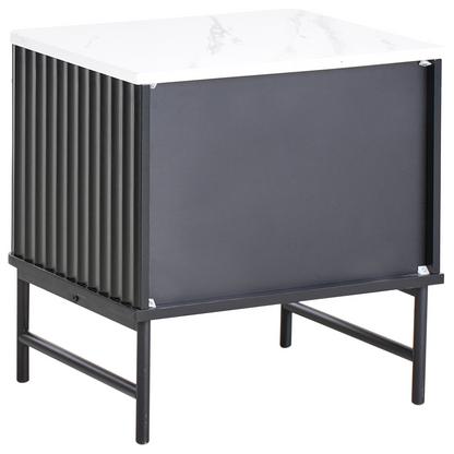 NovaHome Two Drawer Bedside Table Black Marble Effect MDF Nightstand