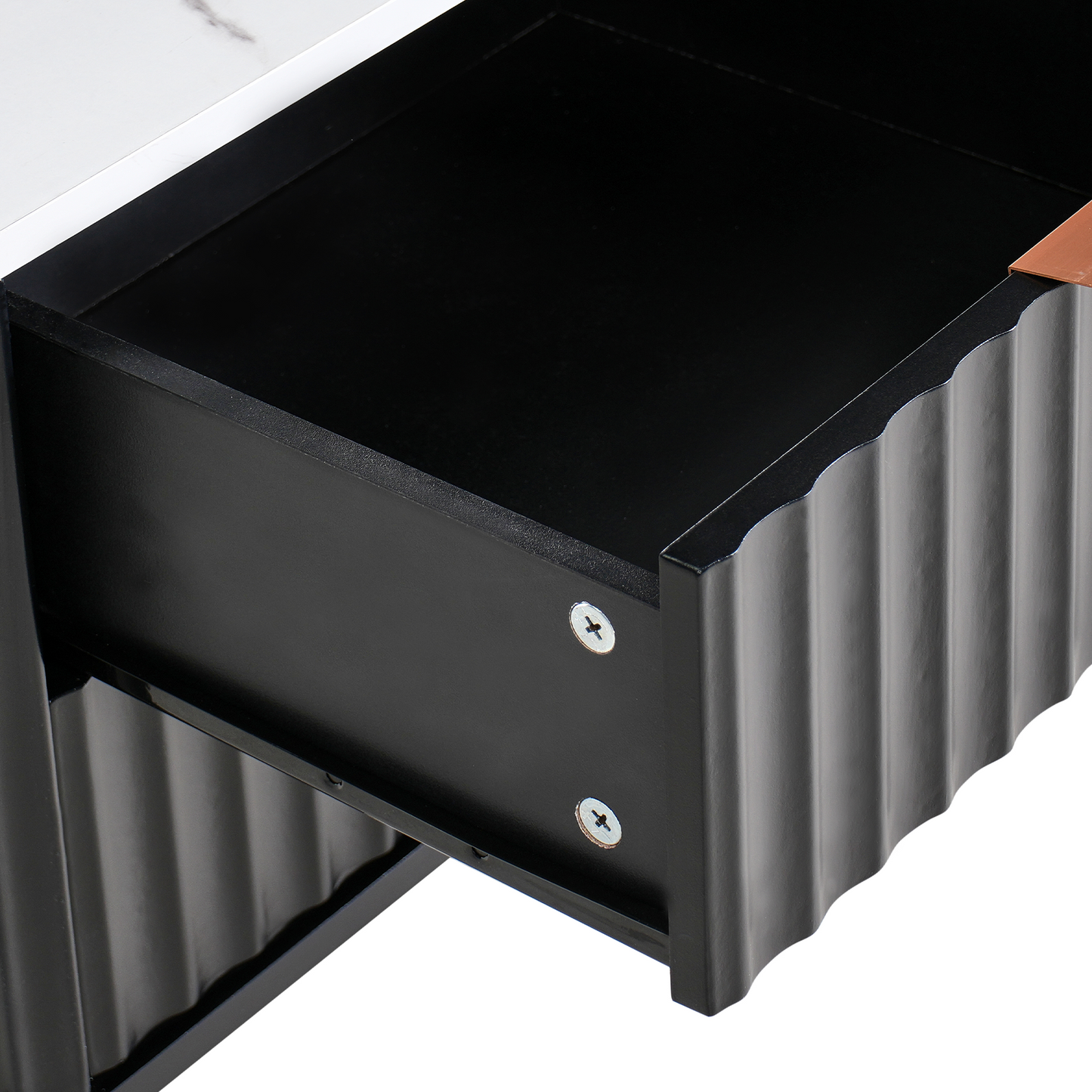NovaHome Two Drawer Bedside Table Black Marble Effect MDF Nightstand