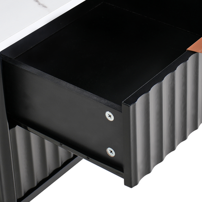 NovaHome Two Drawer Bedside Table Black Marble Effect MDF Nightstand