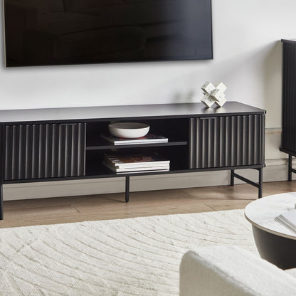 Everluxe TV Stand Black MDF 140x40 cm Open Shelf Cable Management