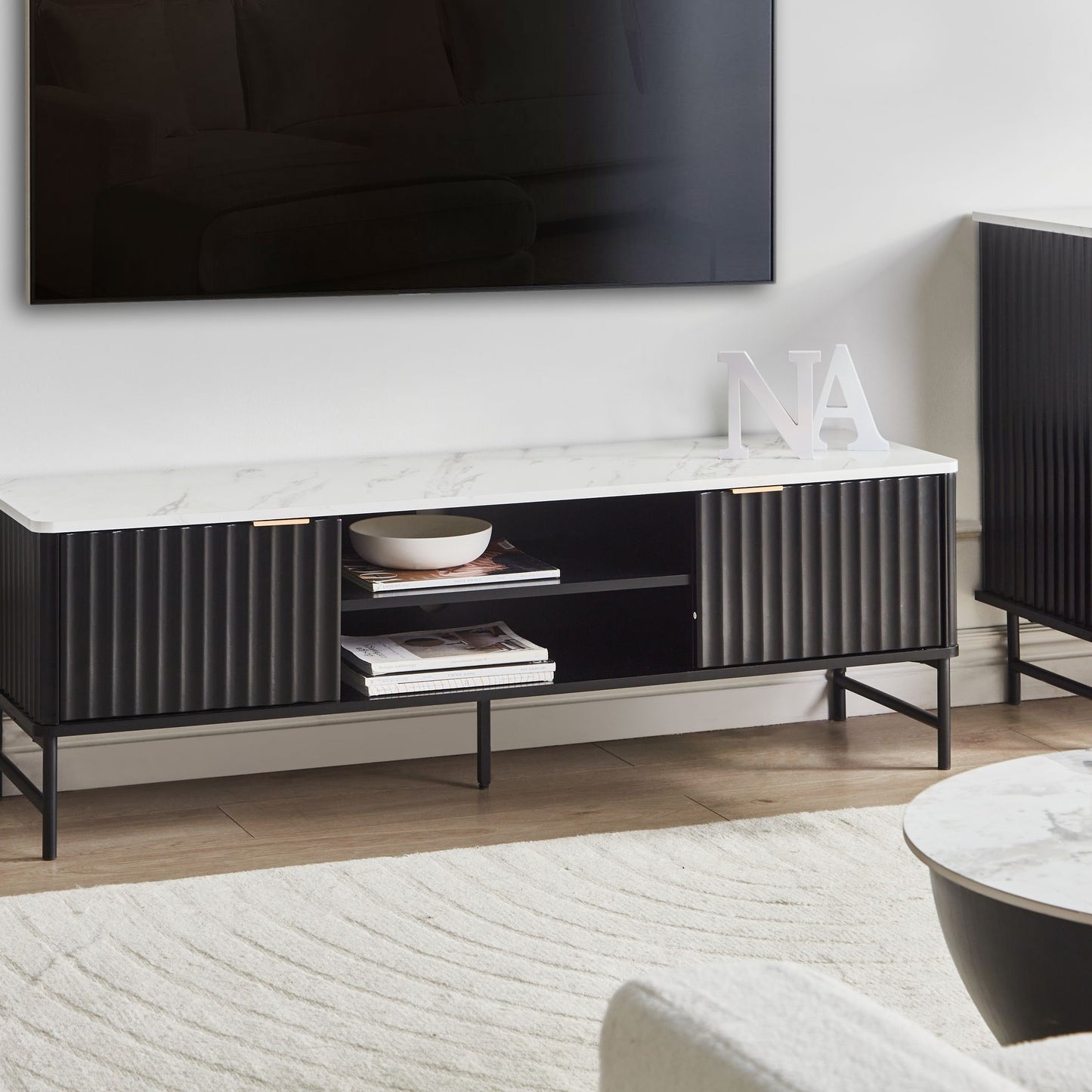 BrandName Black Marble Effect TV Stand 140x40 cm Modern MDF