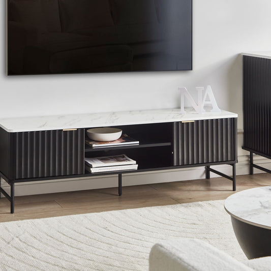 BrandName Black Marble Effect TV Stand 140x40 cm Modern MDF