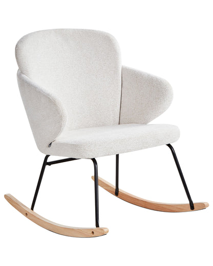 Rocking Chair Off White Fabric With Wooden Skates And Metal Legs For Living Room