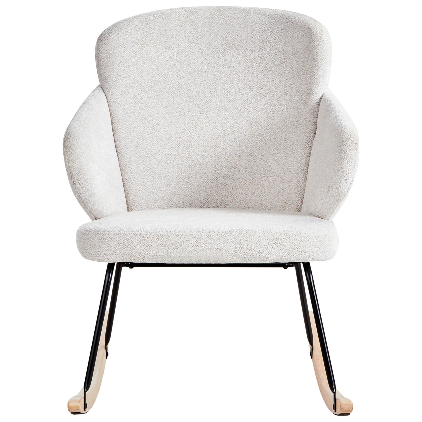 Rocking Chair Off White Fabric With Wooden Skates And Metal Legs For Living Room