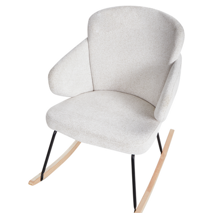Rocking Chair Off White Fabric With Wooden Skates And Metal Legs For Living Room