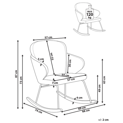 Rocking Chair Off White Fabric With Wooden Skates And Metal Legs For Living Room