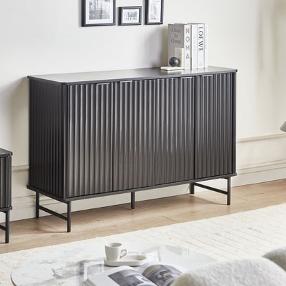 NovaHome Sideboard Black MDF 4 Door Cabinet Modern Minimalist Living Room Storage