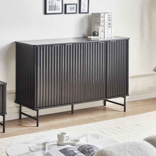 NovaHome Sideboard Black MDF 4 Door Cabinet Modern Minimalist Living Room Storage