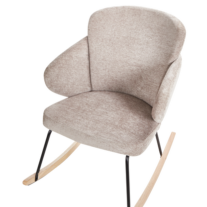 Rocking Chair Taupe Fabric With Wooden Metal Legs Skates Modern Living Room