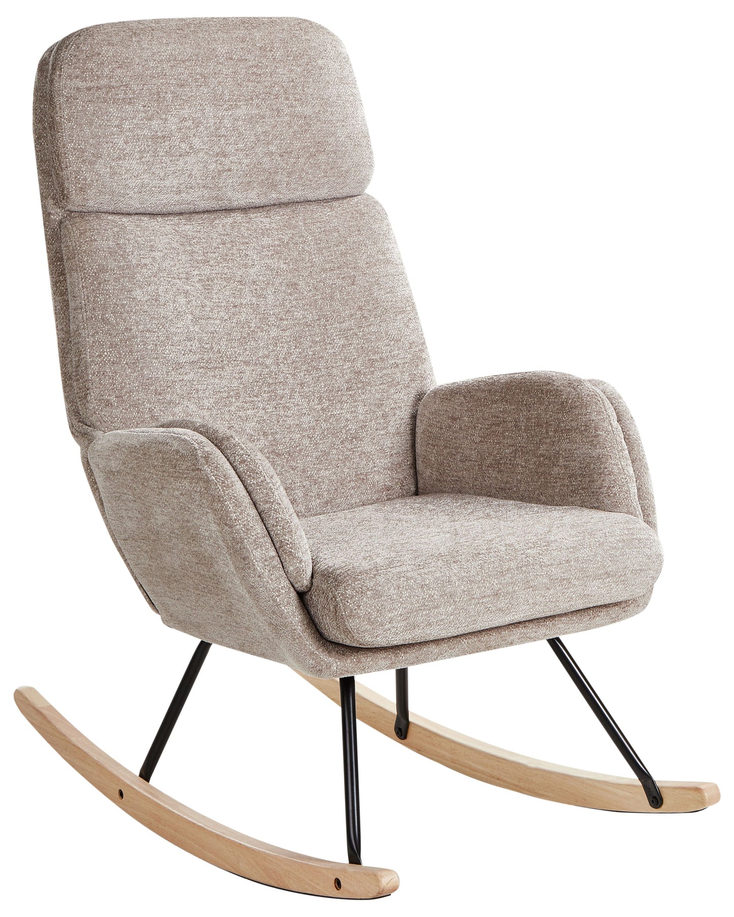 Rocking Chair Taupe Fabric With Wooden Metal Legs