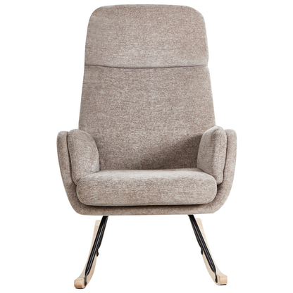Rocking Chair Taupe Fabric With Wooden Metal Legs