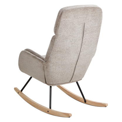 Rocking Chair Taupe Fabric With Wooden Metal Legs