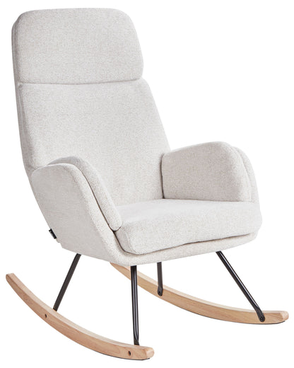 Rocking Chair Off White Fabric With Wooden Metal Legs