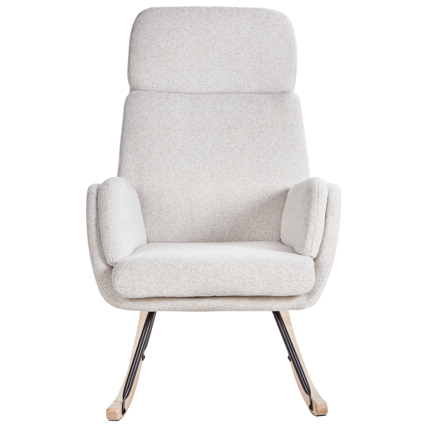 Rocking Chair Off White Fabric With Wooden Metal Legs