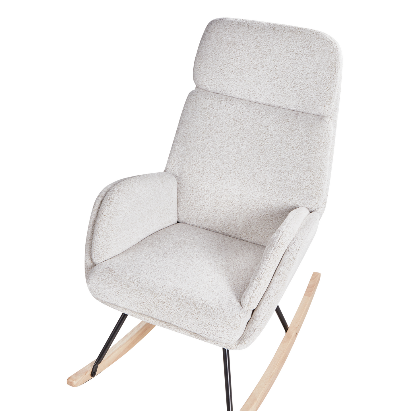 Rocking Chair Off White Fabric With Wooden Metal Legs