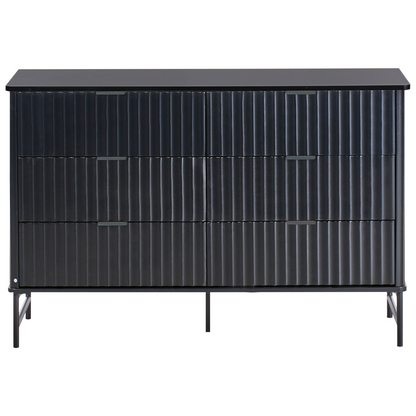 NovaHome 6 Drawer Chest Black Fluted Front With Metal Legs