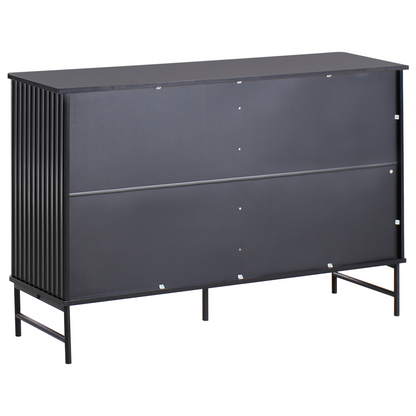 NovaHome 6 Drawer Chest Black Fluted Front With Metal Legs