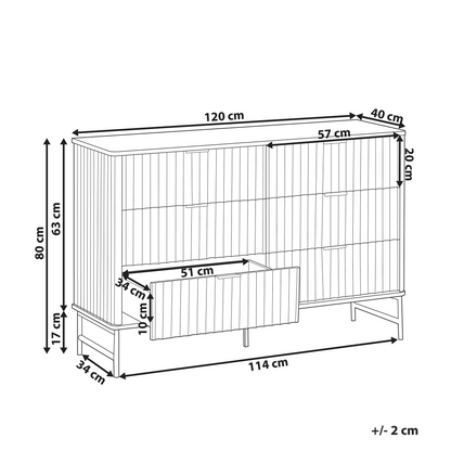 NovaHome 6 Drawer Chest Black Fluted Front With Metal Legs